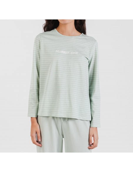 Pijama algodão Denis verde tiffany pijamas-compridos-de-mulher