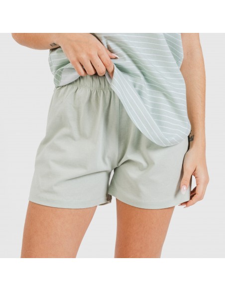 Pijama curto algodão Denis verde tiffany pijamas-curtos-mulher
