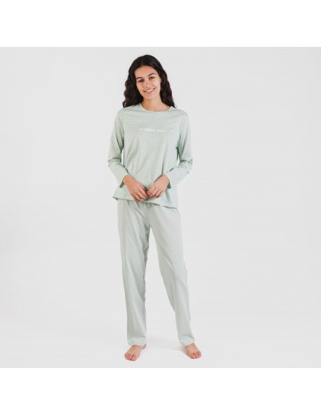 Pijama algodão Denis verde tiffany pijamas-compridos-de-mulher