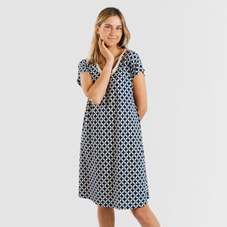 Vestido curto manga fluída crepe Ohio azul marinho vestidos-mulher