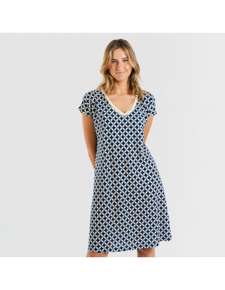 Vestido curto manga fluída crepe Ohio azul marinho vestidos-mulher