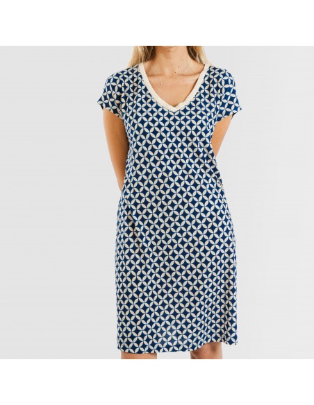 Vestido curto manga fluída crepe Ohio azul marinho vestidos-mulher