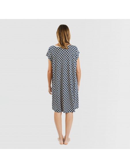 Vestido curto manga fluída crepe Ohio azul marinho vestidos-mulher