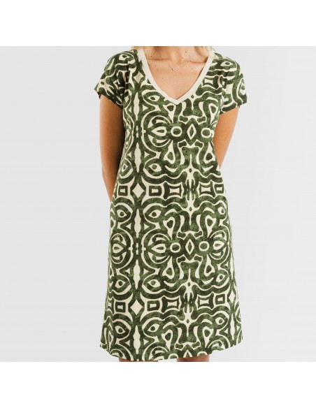 Vestido curto manga fluída crepe Premura verde caça vestidos-mulher