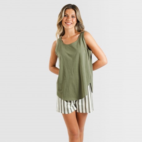 Pijama curto algodão Raya Avilés verde caça pijamas-curtos-mulher