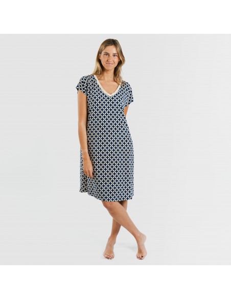 Vestido curto manga fluída crepe Ohio azul marinho vestidos-mulher