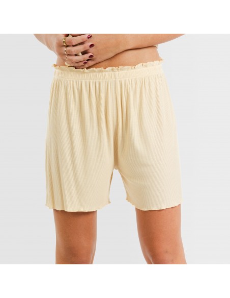 Pijama curto de manga curta mulher canelado viscosa liso pijamas-y-robe