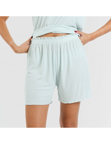Pijama curto de manga curta mulher canelado viscosa liso pijamas-y-robe