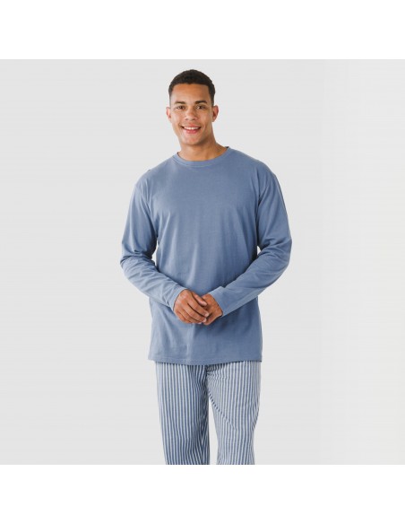 Pijama algodão homem Raya Linares azul pijamas-compridos-homem