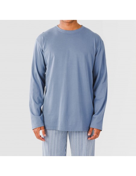 Pijama algodão homem Raya Linares azul pijamas-compridos-homem