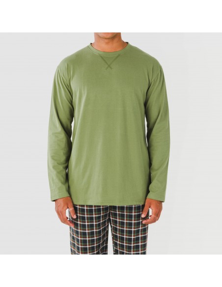 Pijama homem flanela Cuadro Frankfurt verde caça pijamas-compridos-homem