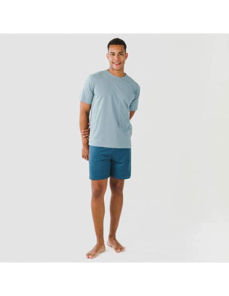 Pijama curto algodão homem Hamza azul pijamas-curtos-homem
