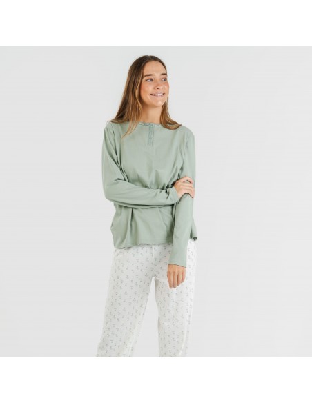 Pijama algodão Varga verde pijamas-compridos-de-mulher