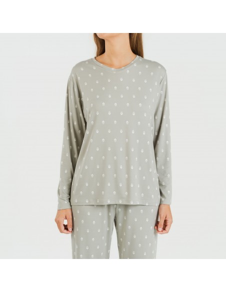 Pijama mulher soft Baby verde caça pijamas-compridos-de-mulher