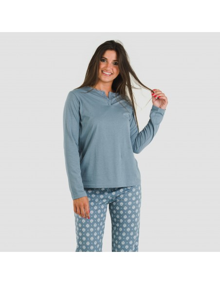 Pijama algodão Irati azul indigo pijamas-compridos-de-mulher
