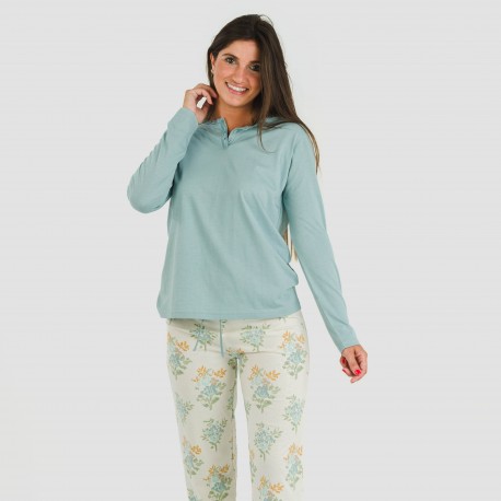 Pijama algodão Lete azul indigo pijamas-compridos-de-mulher