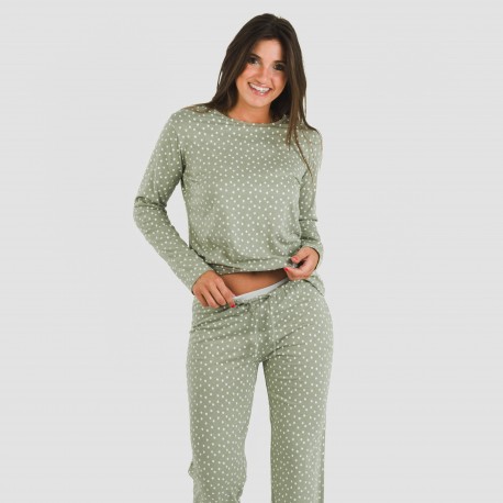 Pijama algodão Naty verde pijamas-compridos-de-mulher