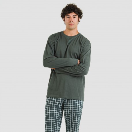 Pijama algodão homem Cuadro Roberto verde escuro pijamas-compridos-homem