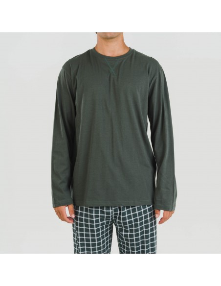 Pijama algodão homem Cuadro Roberto verde escuro pijamas-compridos-homem