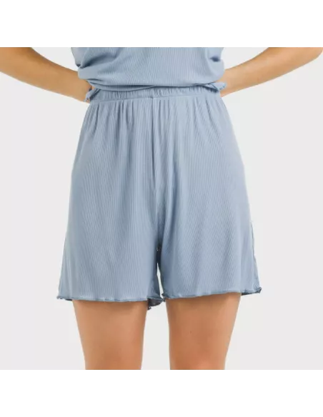 Pijama curto de manga curta mulher canelado viscosa liso pijamas-y-robe