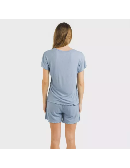Pijama curto de manga curta mulher canelado viscosa liso pijamas-y-robe
