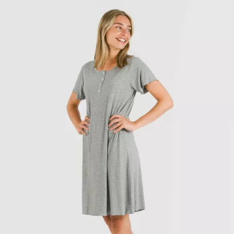 Vestido manga curta canelado viscosa liso roupa-para-estar-por-casa
