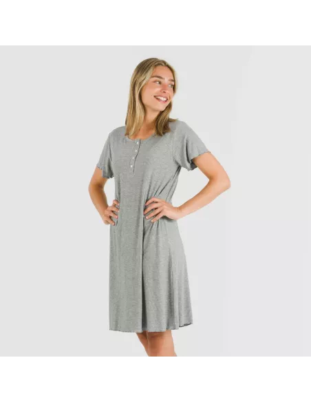 Vestido manga curta canelado viscosa liso roupa-para-estar-por-casa