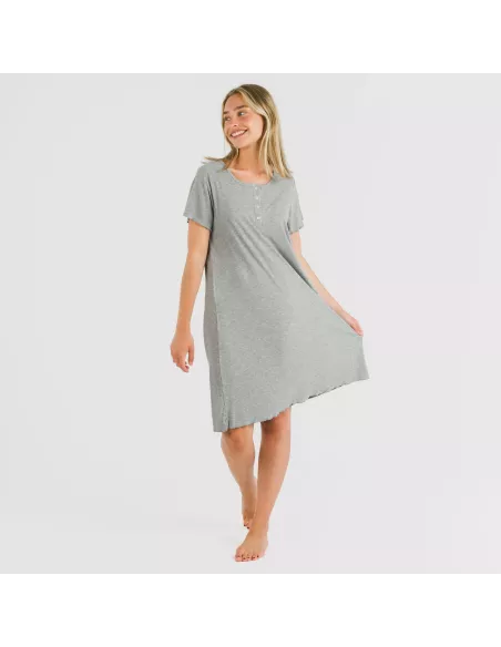 Vestido manga curta canelado viscosa liso roupa-para-estar-por-casa