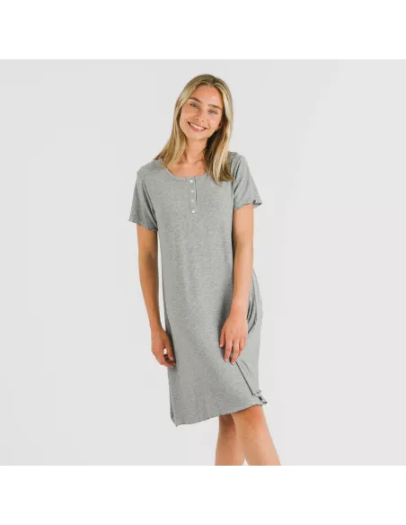 Vestido manga curta canelado viscosa liso roupa-para-estar-por-casa