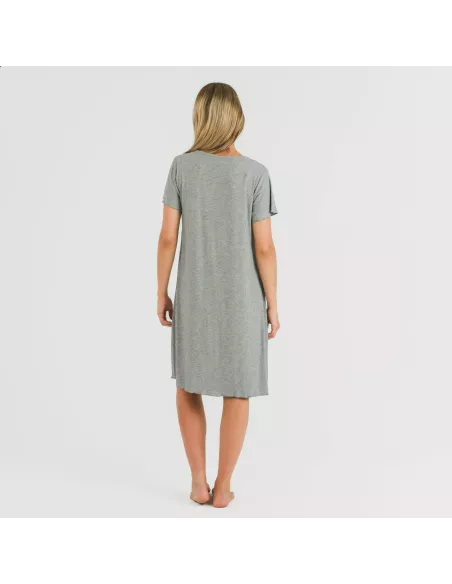 Vestido manga curta canelado viscosa liso roupa-para-estar-por-casa