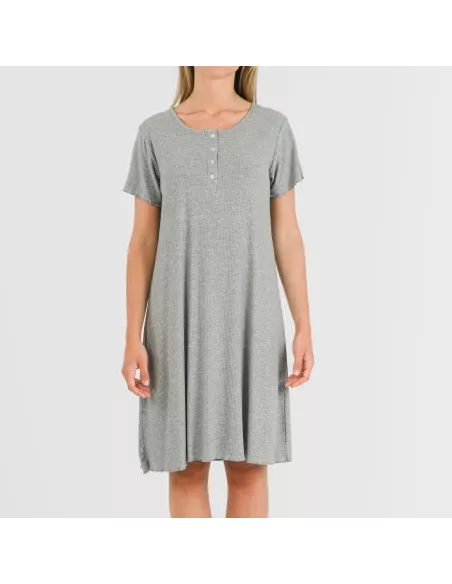 Vestido manga curta canelado viscosa liso roupa-para-estar-por-casa
