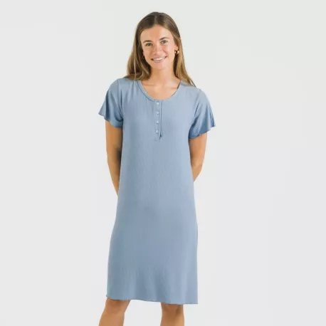 Vestido manga curta canelado viscosa liso roupa-para-estar-por-casa