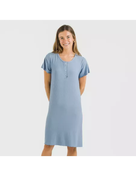 Vestido manga curta canelado viscosa liso roupa-para-estar-por-casa