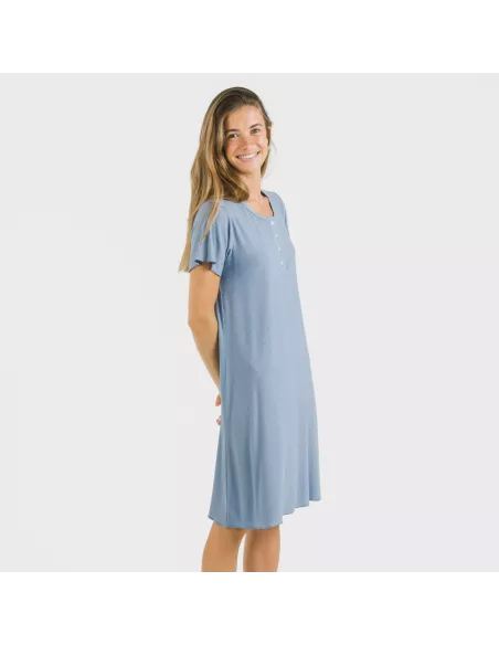 Vestido manga curta canelado viscosa liso roupa-para-estar-por-casa