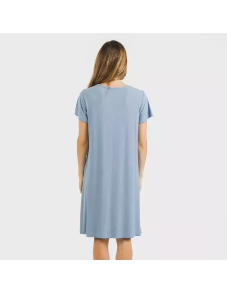 Vestido manga curta canelado viscosa liso roupa-para-estar-por-casa