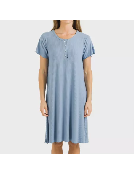 Vestido manga curta canelado viscosa liso roupa-para-estar-por-casa