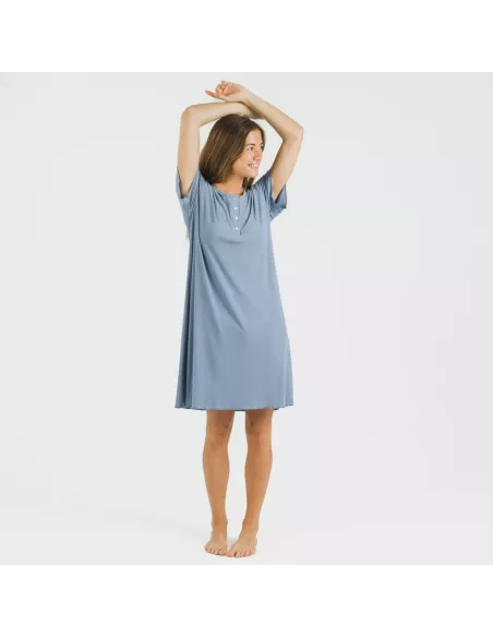 Vestido manga curta canelado viscosa liso roupa-para-estar-por-casa
