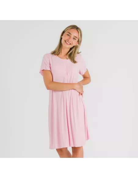 Vestido manga curta canelado viscosa liso roupa-para-estar-por-casa