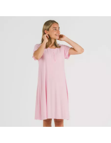 Vestido manga curta canelado viscosa liso roupa-para-estar-por-casa
