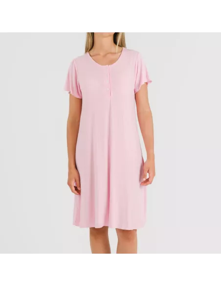 Vestido manga curta canelado viscosa liso roupa-para-estar-por-casa