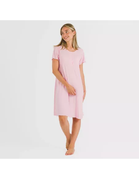 Vestido manga curta canelado viscosa liso roupa-para-estar-por-casa