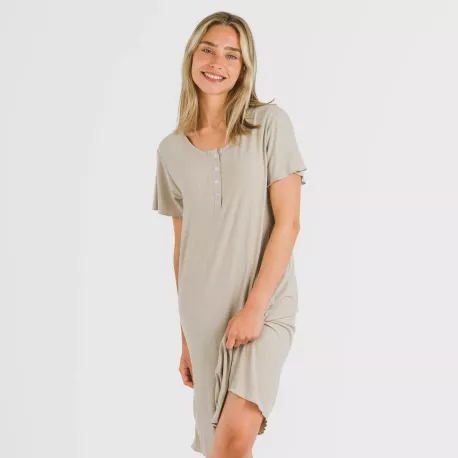 Vestido manga curta canelado viscosa liso roupa-para-estar-por-casa