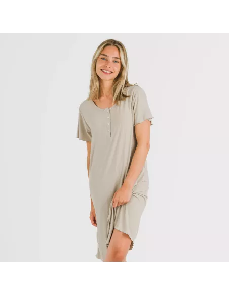 Vestido manga curta canelado viscosa liso roupa-para-estar-por-casa