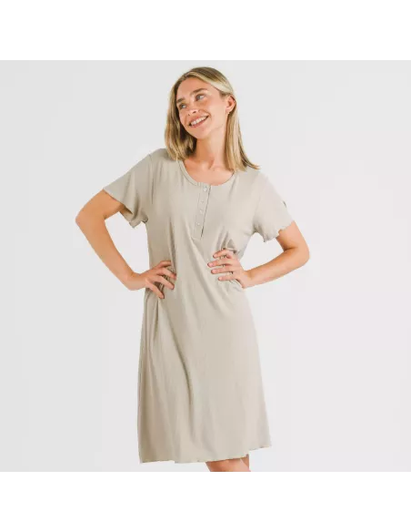 Vestido manga curta canelado viscosa liso roupa-para-estar-por-casa