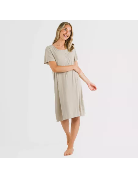 Vestido manga curta canelado viscosa liso roupa-para-estar-por-casa