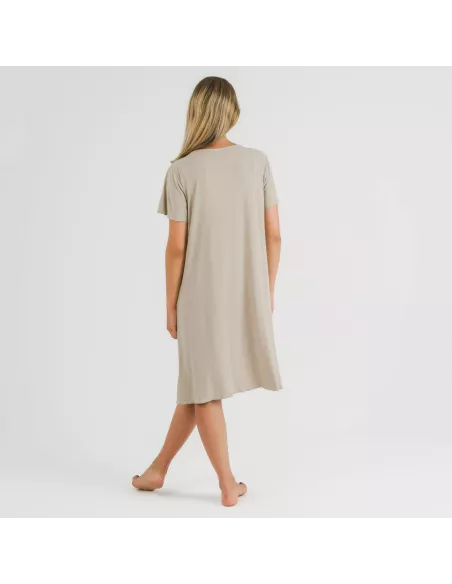 Vestido manga curta canelado viscosa liso roupa-para-estar-por-casa