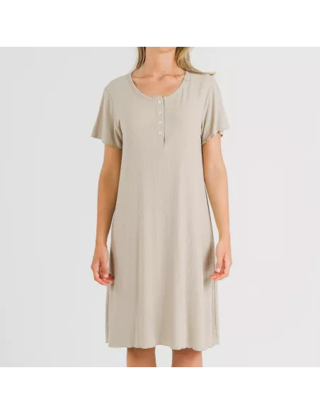 Vestido manga curta canelado viscosa liso roupa-para-estar-por-casa