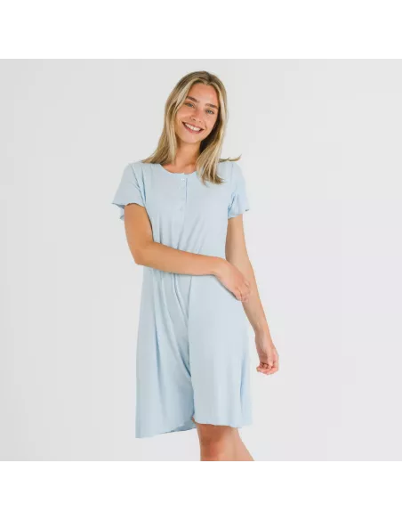 Vestido manga curta canelado viscosa liso roupa-para-estar-por-casa