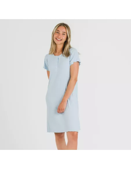 Vestido manga curta canelado viscosa liso roupa-para-estar-por-casa