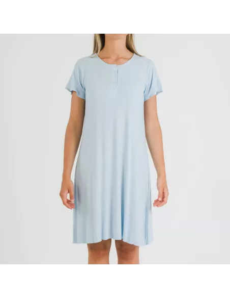 Vestido manga curta canelado viscosa liso roupa-para-estar-por-casa